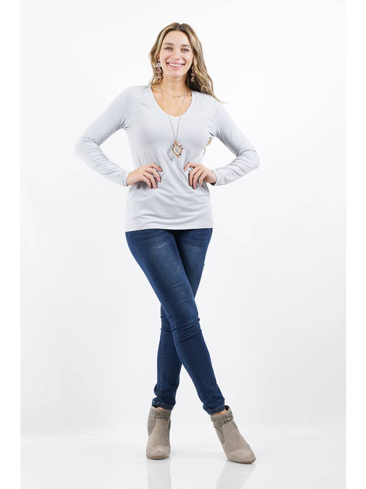 42POPS - Wholesale T-Shirt - Women's - ",.Plus Microfiber Long Sleeve V Neck Tee21