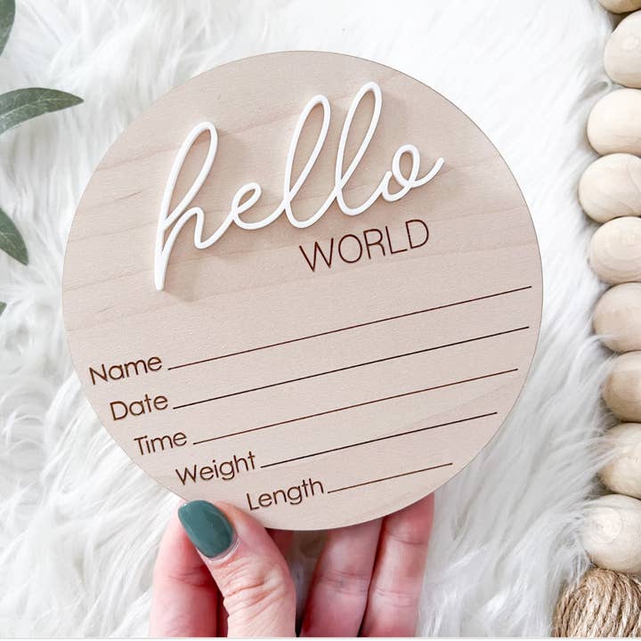 The Olive Branch - Wholesale Milestone Art/Keepsake - Kids & Baby - Hello World Stats Sign0