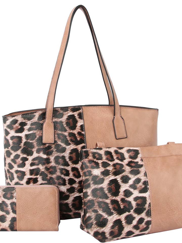 3 Pc. Leopard/Blush Purse for wholesale by Wear N. E. Wear Jewelry & Gift Co, LLC