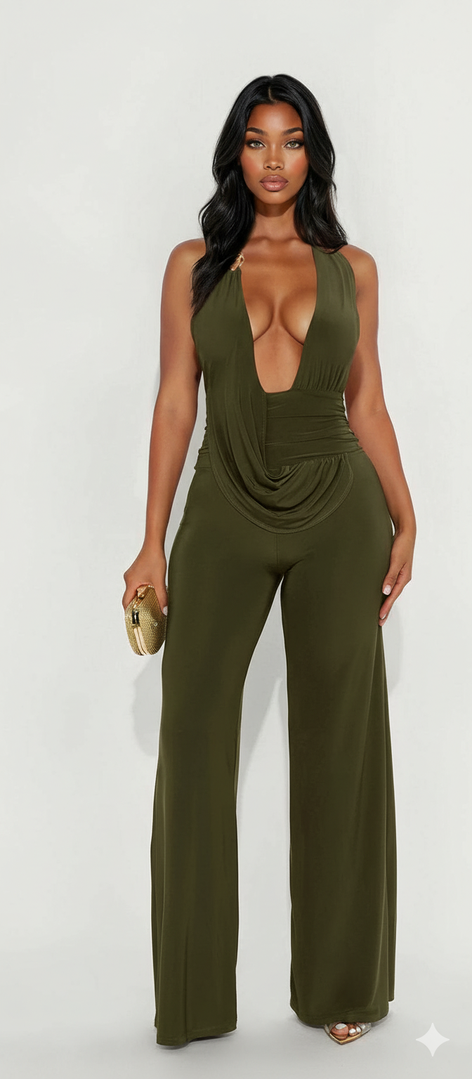 5besties inc - Wholesale Jumpsuit - Women's - HALTER WIDE LEG JUMPSUIT WITH RUCHED WAIST DETAIL2