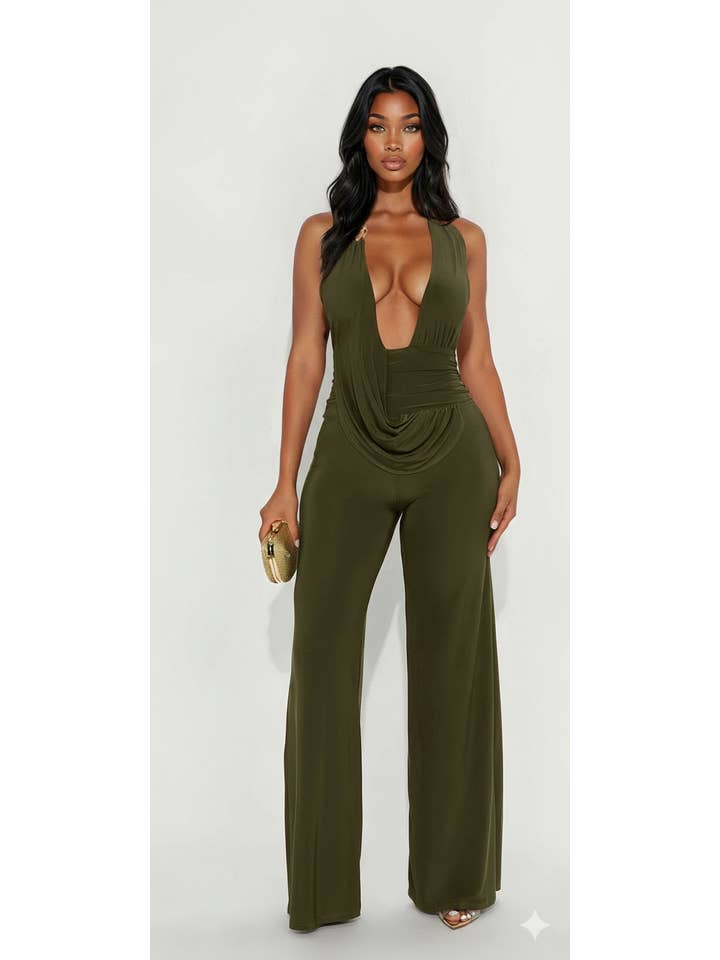 5besties inc - Wholesale Jumpsuit - Women's - HALTER WIDE LEG JUMPSUIT WITH RUCHED WAIST DETAIL2