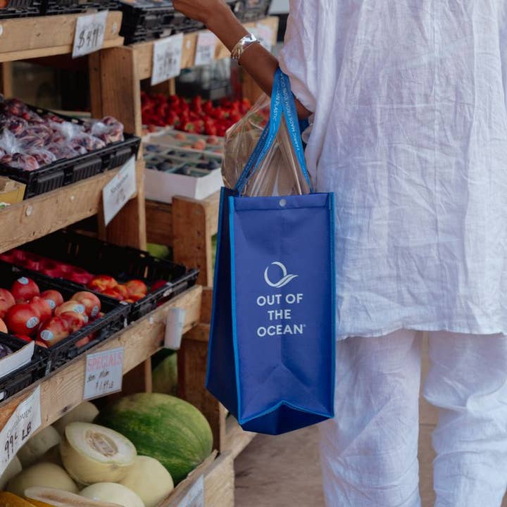 Navy Out Of The Ocean® Click N' Stay Shopper, Recycled - Large for wholesale on Faire2