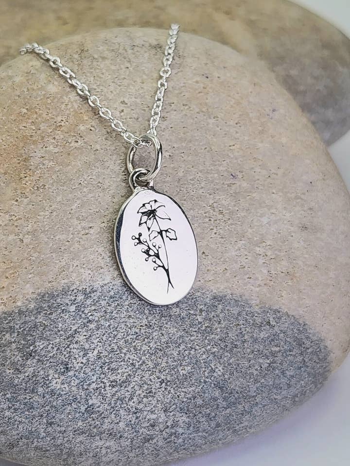 December Birth Flower Necklace in Poinsettia + Sterling Silver for wholesale by Heart and Lotus Sterling Silver Jewelry