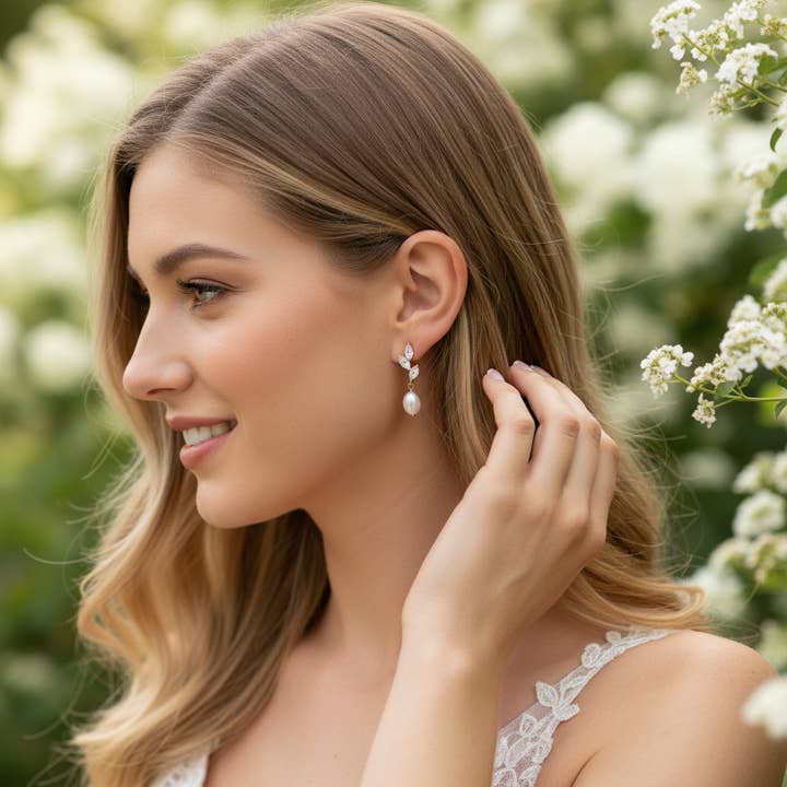 PRECIOUS PEARL EARRINGS - CZER736 SILVER for wholesale by Athena Bridal Jewellery