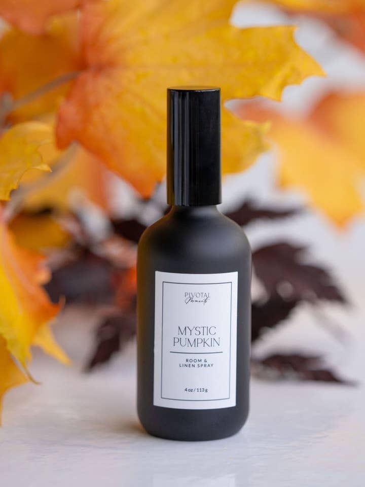 Non-toxic Pumpkin Scented, Woodsy Room + Linen Spray, for wholesale by Pivotal Moments™| Luxury Home Fragrances