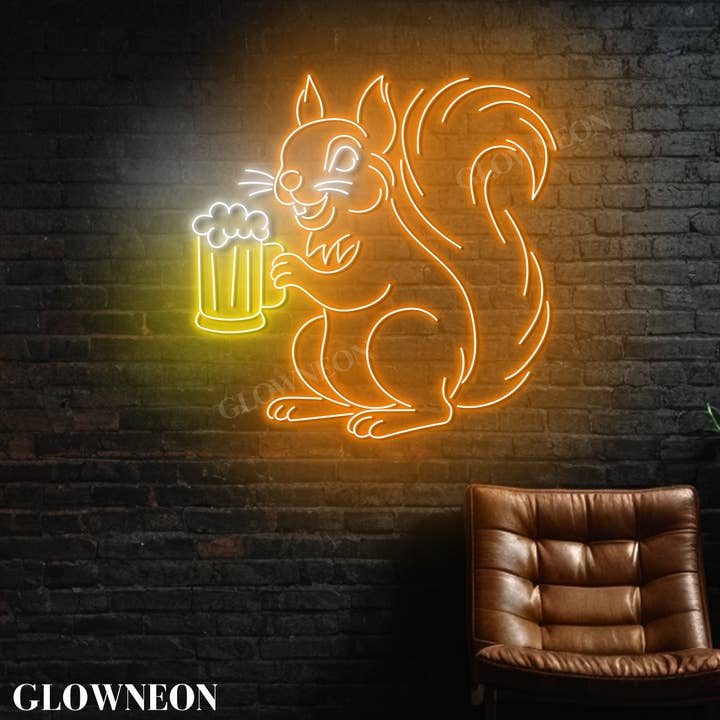 Glow Neon - Wholesale Neon Sign - Squirrel Drinking Beer Neon Sign, Bar Pub Wall Art Led Light2