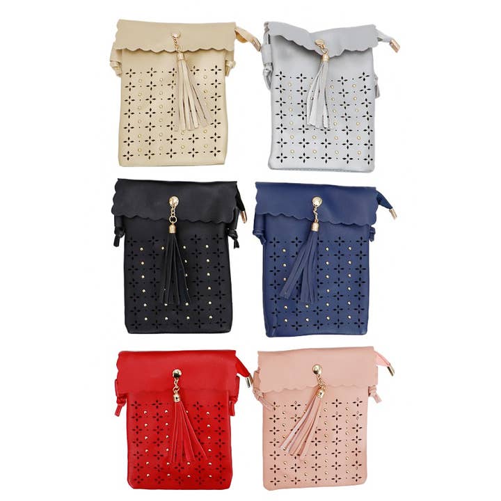 Cap Zone - Wholesale Crossbody Bag - Women's - Boho Studded Laser Cut PU Leather Crossbody Bag