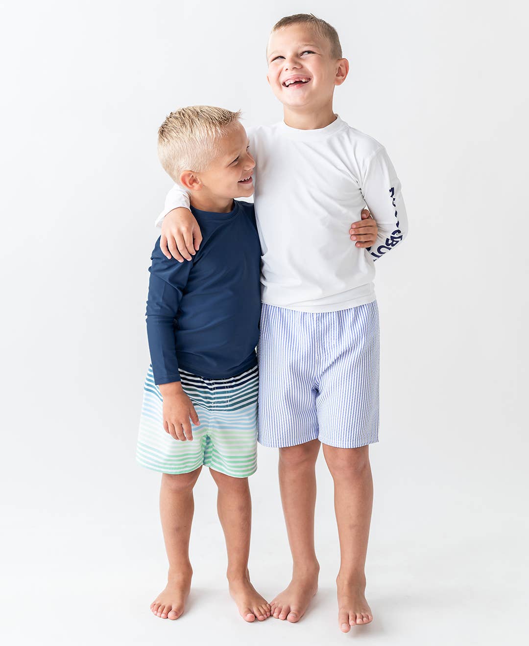 Boys Periwinkle Blue Seersucker Swim Trunks for wholesale on Faire3