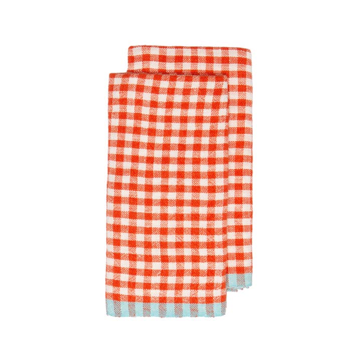Caravan Home - Wholesale Tea Towel - Two-Tone Gingham Orange/Aqua Tea Towels 20x30 - Set of 21