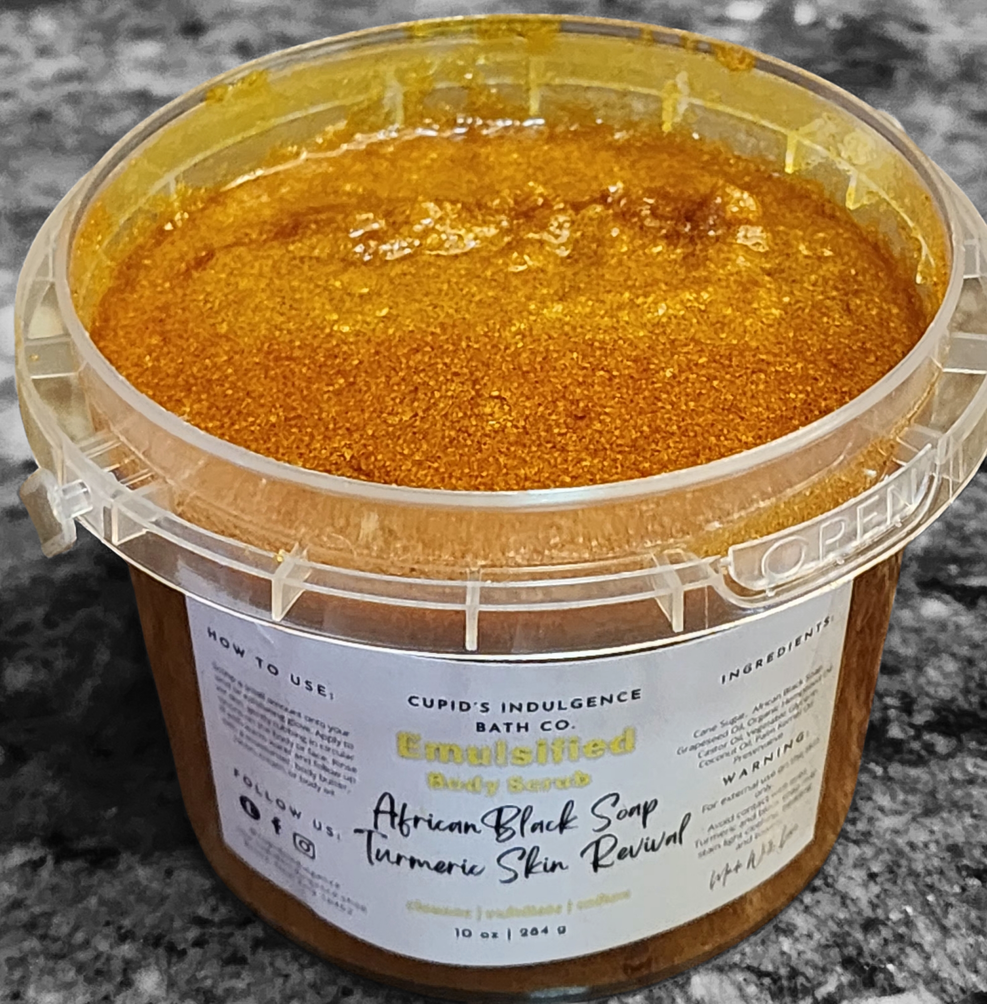 Cupid's Indulgence Bath Company - Wholesale Body Scrub/Exfoliant - African Black Soap and Turmeric Honey Scrub. Wholesale scrub1