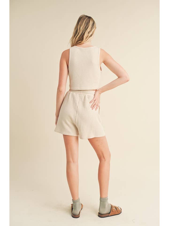 KIMBERLY C - Wholesale Lounge set – Women's - Waffle Lounge Cropped Tank and Shorts Set19