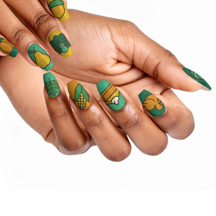 Grøn Samling Glam Grøn Thanksgiving Press-On Negle for engroshandel hos FYNE BODY