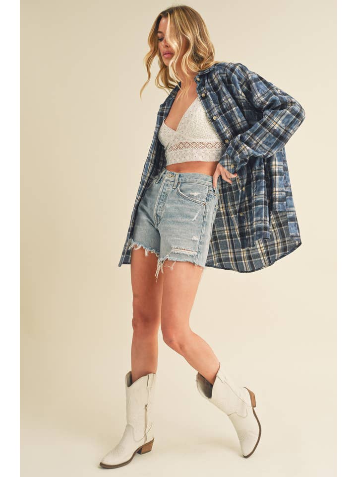 AEMI + CO - Wholesale Button Down Shirt - Women's - 8323DN Laura Plaid Washed Flannel Shirt