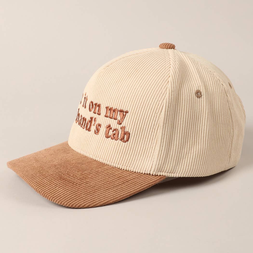 Fashion City - Wholesale Baseball Cap - Unisex - Put it on my husband's tab Two-Tone Corduroy Cap2