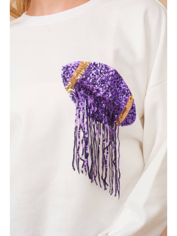 Blue B - Wholesale Sweatshirt - Women's - 34253T - Fleece Terry Football Sequin Fringe Sweatshirt17