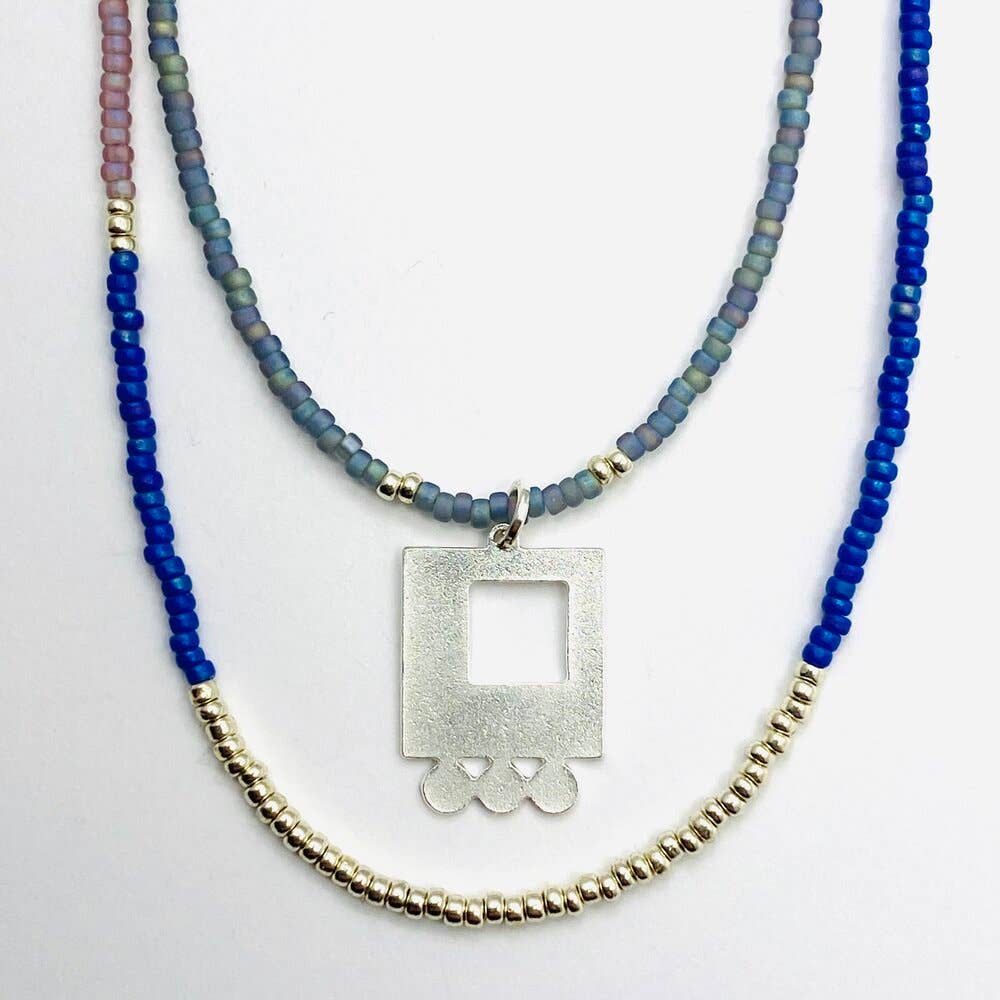 Sarah Crawford Handcrafted - Wholesale Jewelry Set - Purples Beaded Necklace Set - Silver Open Square with 3 Dot0