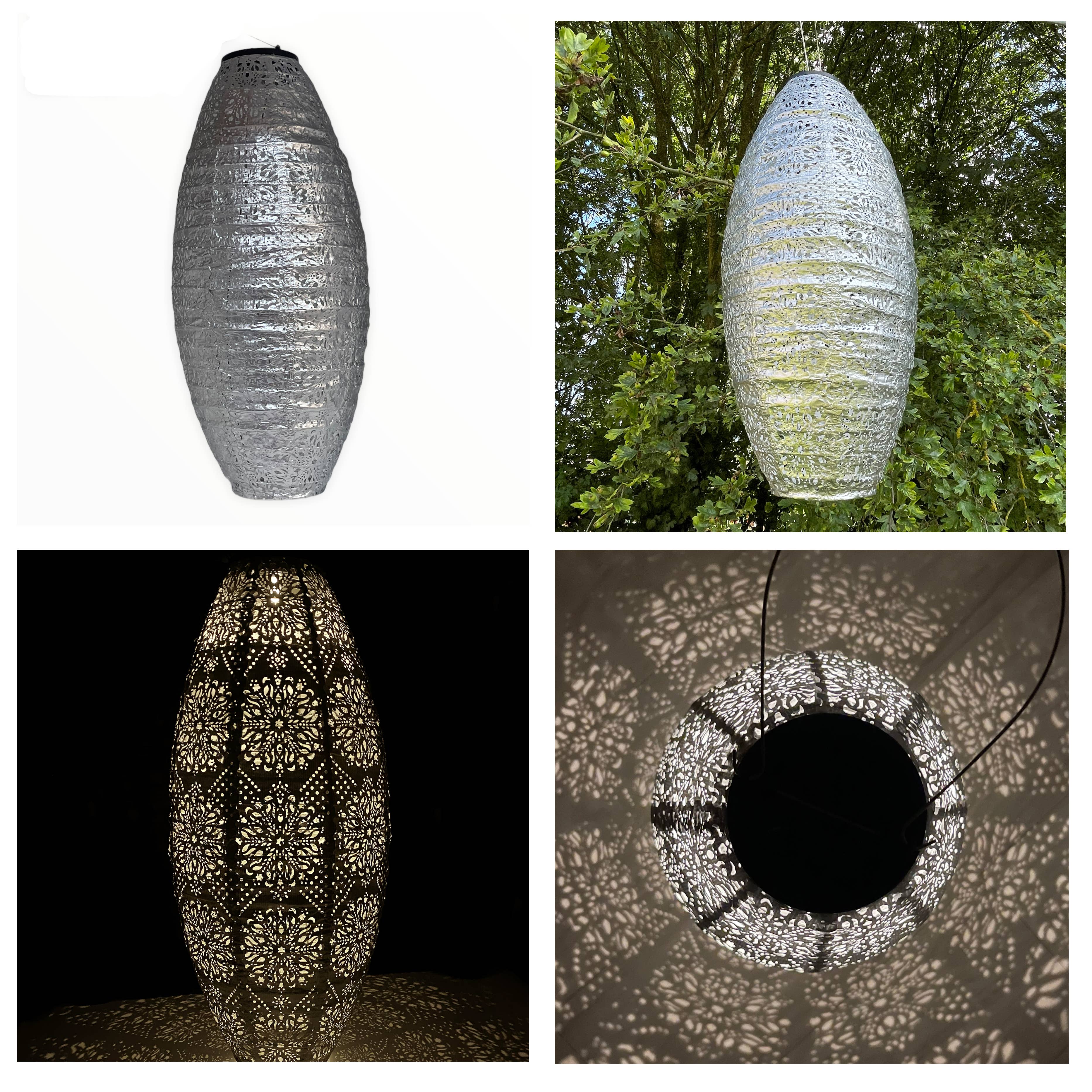 Delicious Designs Ltd - Vente Lanternes - Lanterne solaire ovale longue marocaine argentée 45 cm4