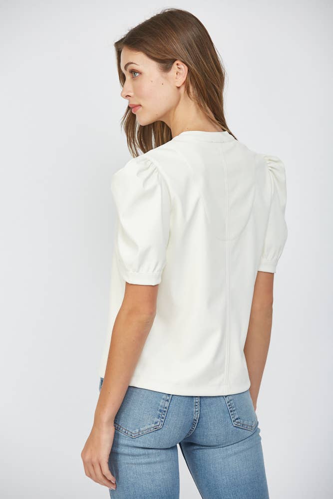 FATE – Blusa - Mulher por atacado – TOP DE IMITAÇÃO DE CABEDAL COM DECOTE DIVIDIDO FT2537411