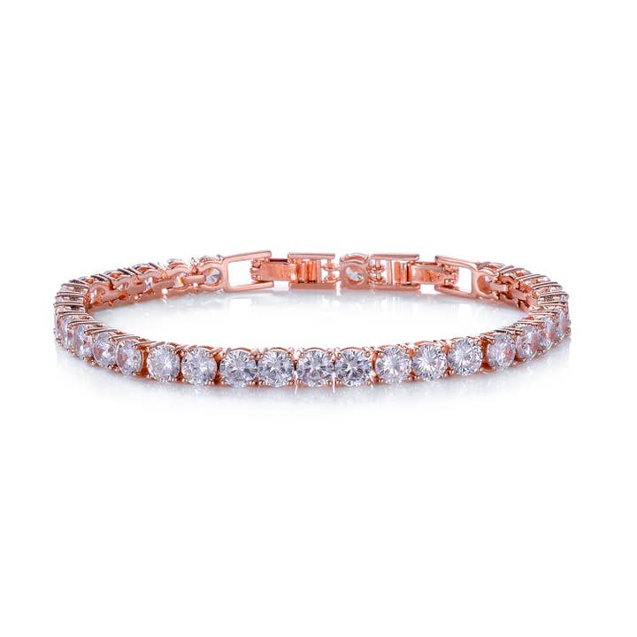 Classic 18ct Rose Gold Plated Round Clear White Cubic Zirconia CZ Bracelet for wholesale by TiaraBleu