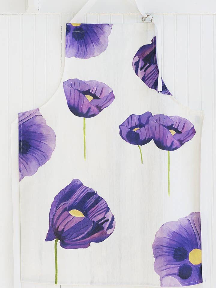 Tablier : Coquelicots violets sur la neige pour la vente par India & Purry by Jessica Hollander
