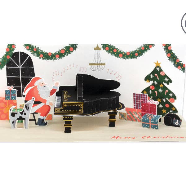 Cartão Pop-Up Panorâmico de Piano Santa com Som por atacado de Up With Paper