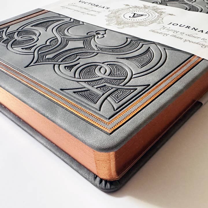 Victoria's Journals - Wholesale Journal/Diary - Vintage Renaissance Embossed Journal – Antique Gray1