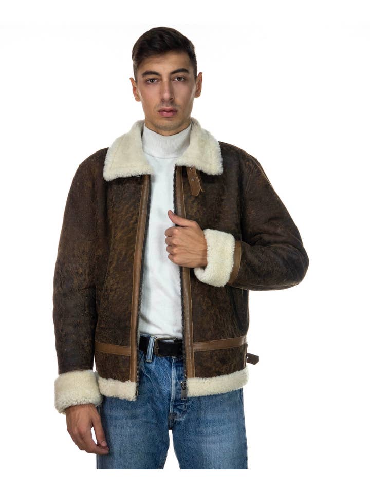 Michelangelo srls - Wholesale Leather Jacket - Men's - Franco - Men's Scratched Leather Jacket in Sheepskin