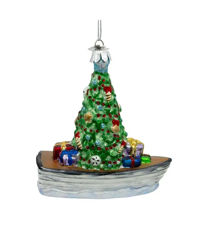 Kurt S. Adler, Inc. - Wholesale Ornament - 4"NOBLE GEMS BOAT W/TREE GLASS ORNAMENT1