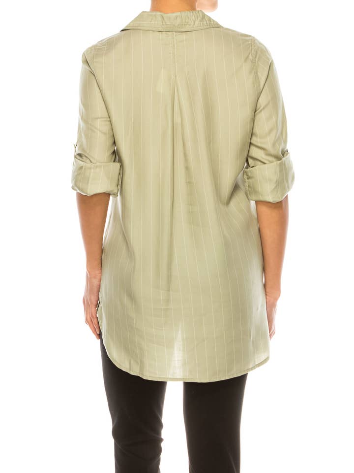 OLIVE WHITE Hester & Orchard Adjustable-Sleeve Button-Down Top for wholesale on Faire1