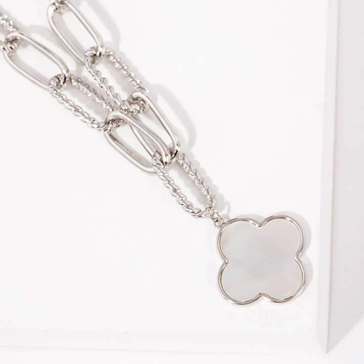 Sensibling Corp. - Wholesale Pendant/Charm Necklace - Gold Dipped Mother of Pearl Quatrefoil Pendant Necklace