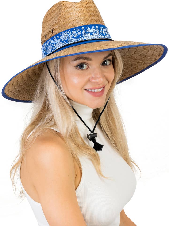 Chapeau de sauveteur en paille à imprimé cachemire pour la vente par Cap Zone