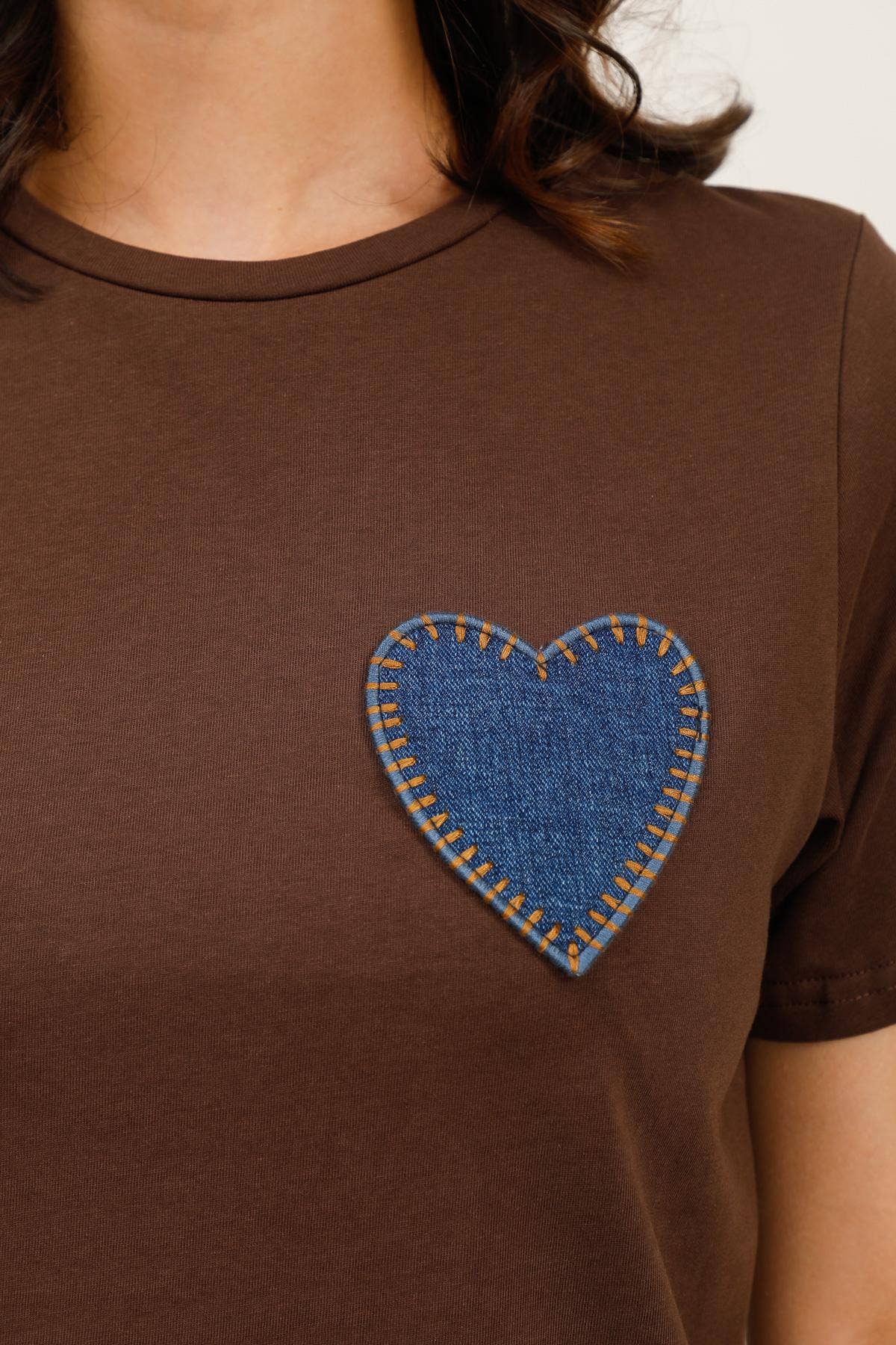 Brown 32055 HEART PATCH T-SHIRT for wholesale on Faire2