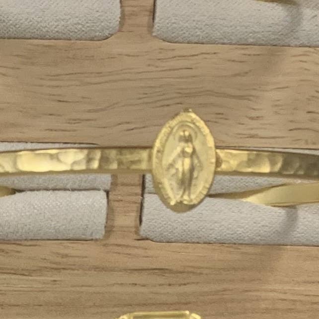 BRMARY HAMMERED THIN CUFF WITH MIRACULAS MARY MEDAL for wholesale by Weisinger Designs