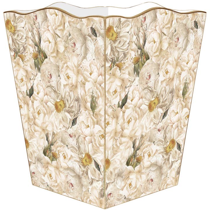 WB1547-White Roses Wastepaper Basket for wholesale by Marye-Kelley