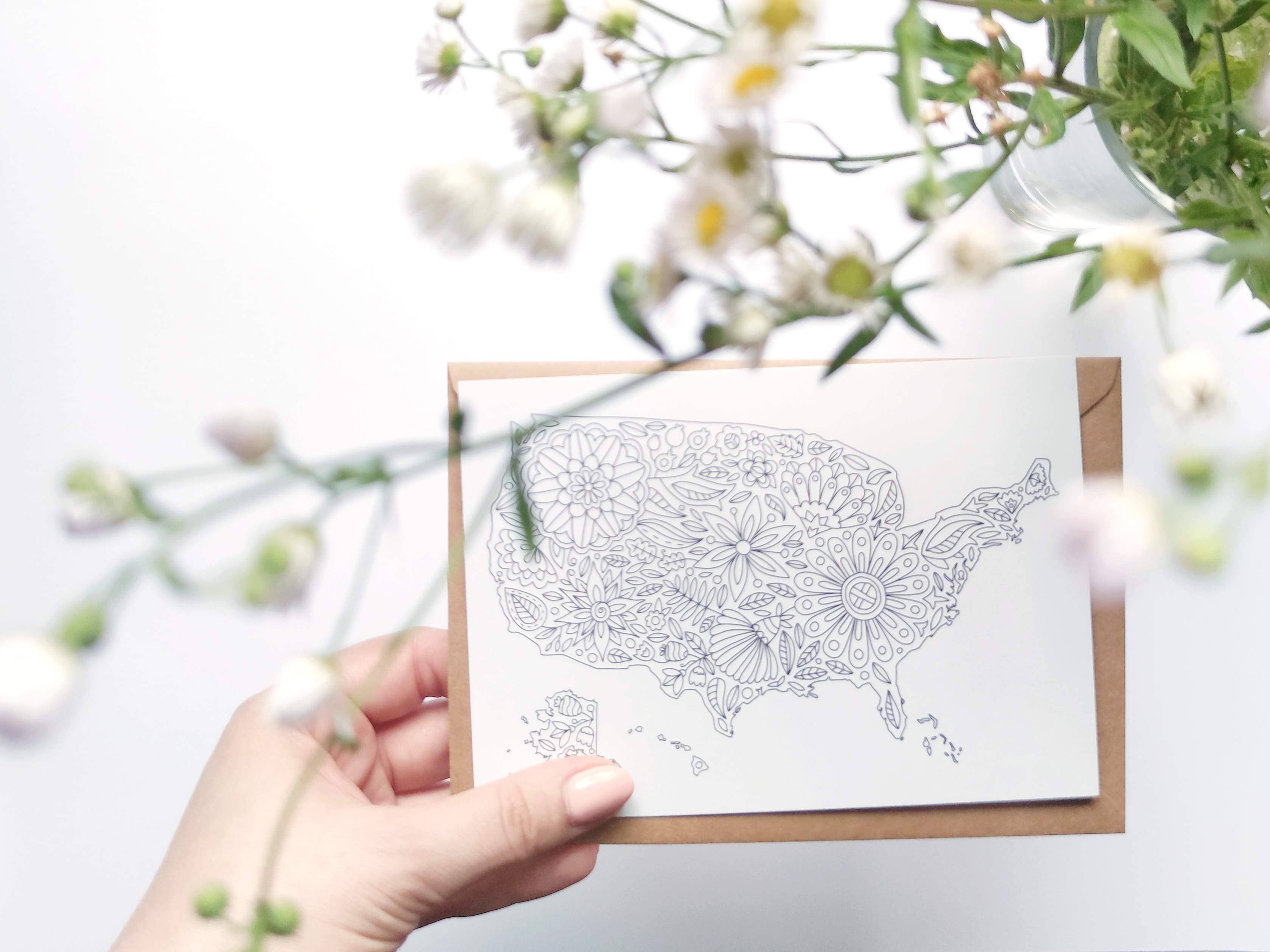 Anna Grunduls Design - Vente Cartes postales - Fleurs USA Coloriage Carte Postale4