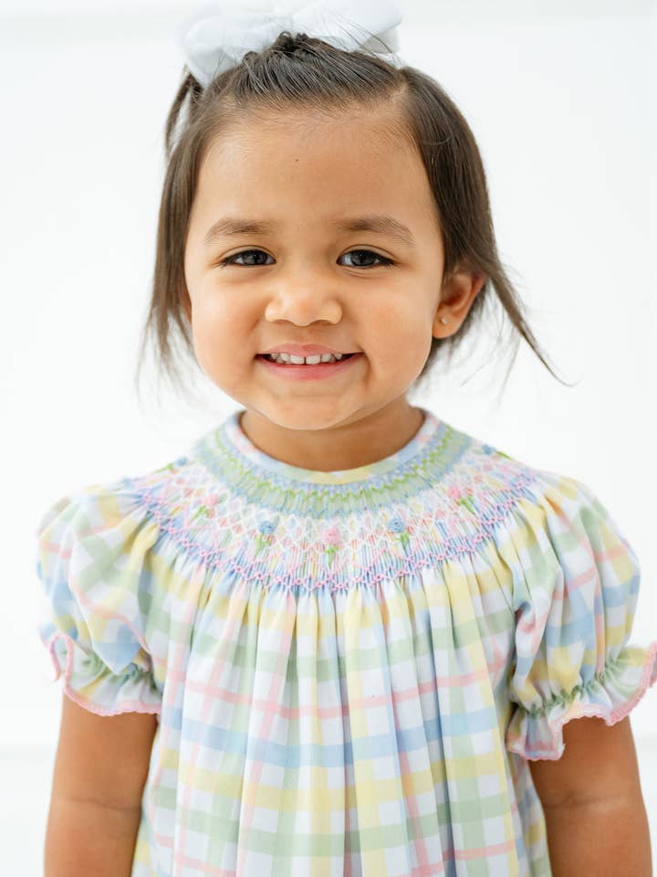 Pastel Smocked Easter Plaid Helen Dress for wholesale by Ruth and Ralph