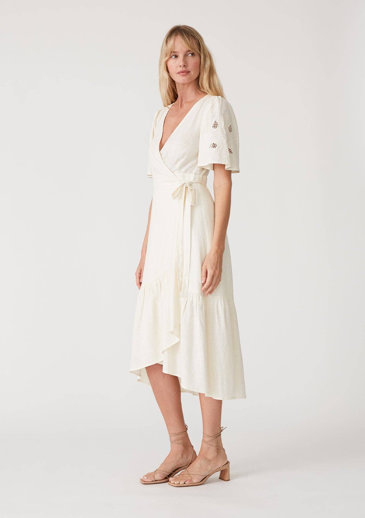 Lovestitch - Wholesale Dress - Women's - Cutout Embroidered Short Sleeve Midi Wrap Dress6