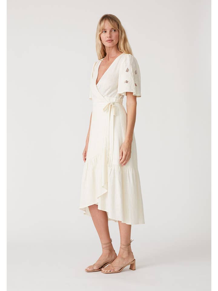 Lovestitch - Wholesale Dress - Women's - Cutout Embroidered Short Sleeve Midi Wrap Dress6