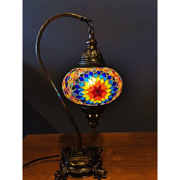 Import Corner - Wholesale Accent/Desk Lamp - 95711-20: BOXED TURKISH MOSAIC GOOSENECK W/ 7" PRESSED SHADE
