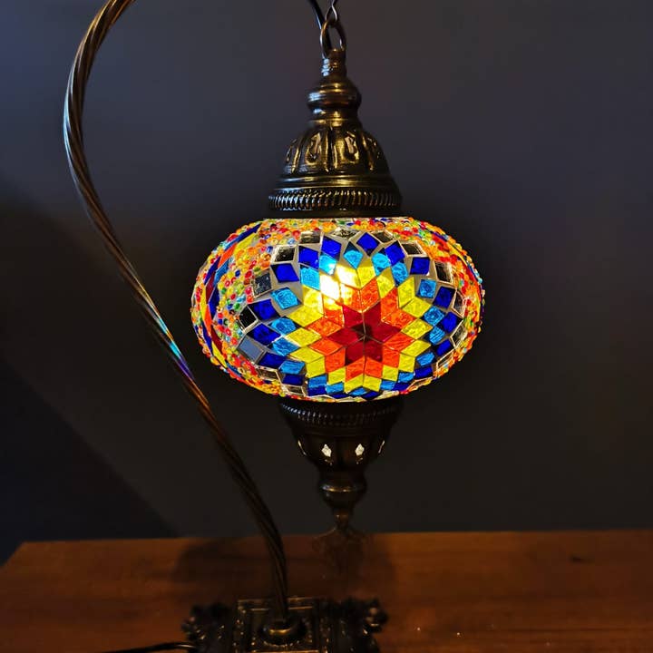 Import Corner - Wholesale Accent/Desk Lamp - 95711-20: BOXED TURKISH MOSAIC GOOSENECK W/ 7" PRESSED SHADE