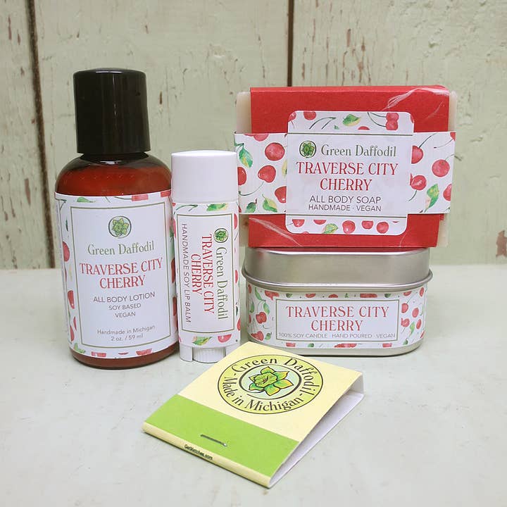 Green Daffodil Bath & Body - Wholesale Bath & Body Set - Traverse City Cherry Boxed Gift Set - Michigan