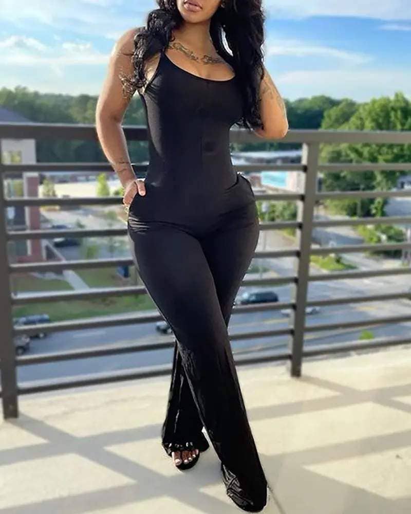 Queen Fashion - Wholesale Jumpsuit - Women's - u neck sleeveless pocket design jumpsuit8