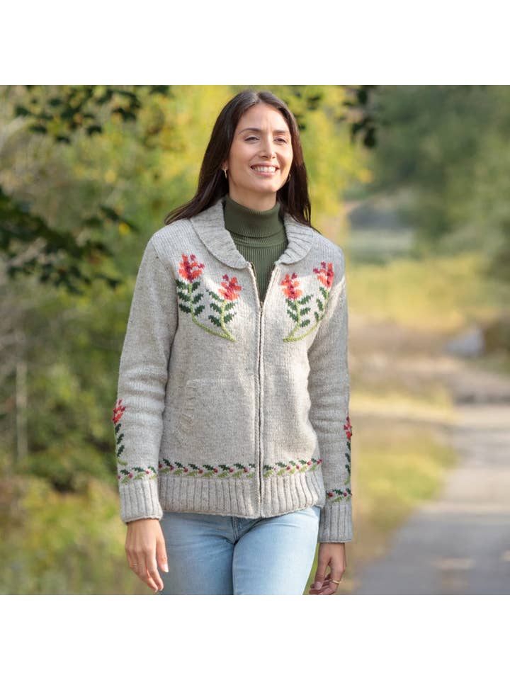 Light Natural Floral Flight Sweater – Hummingbird Knit Cardigan for wholesale on Faire