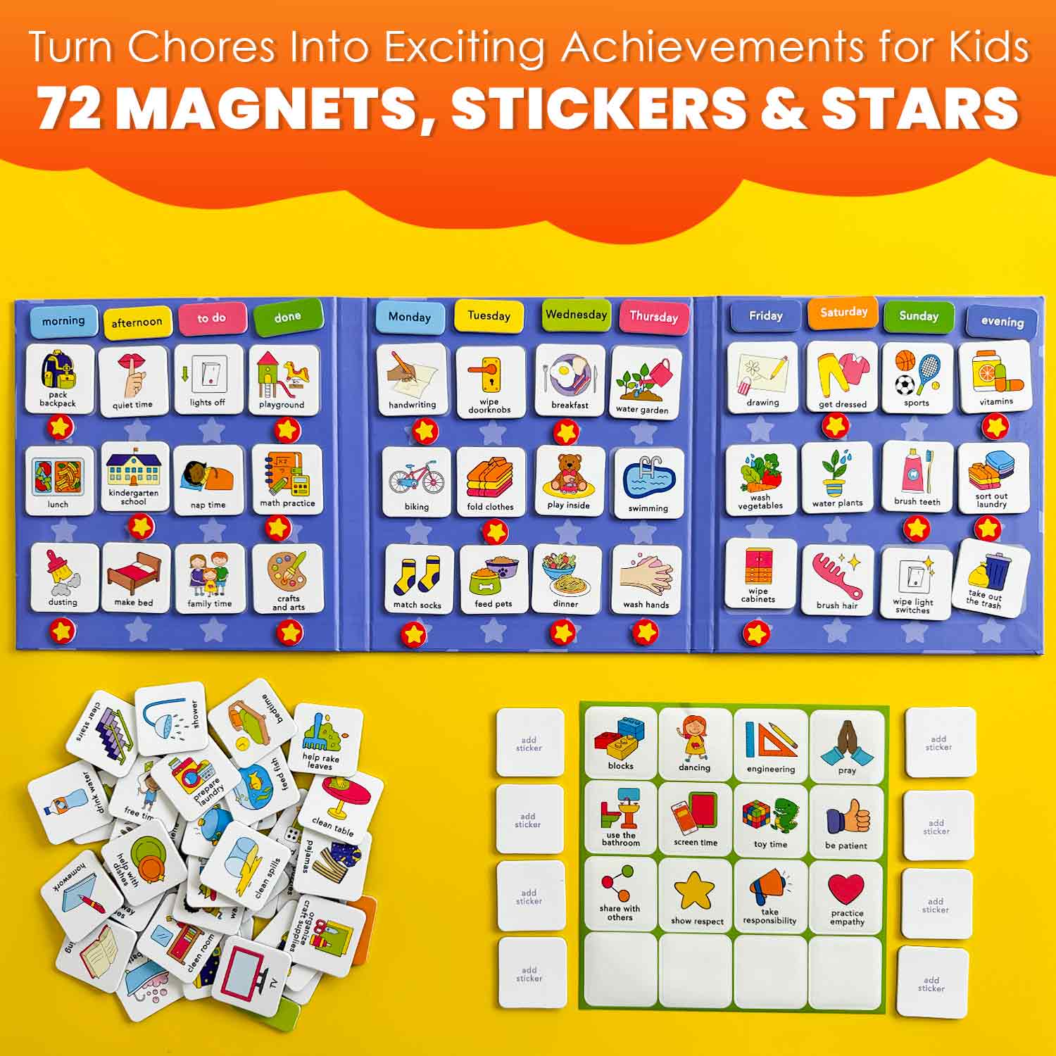 QUOKKA - Wholesale Planner - Magnetic Chore Chart for Kids | 72 Routine Magnets & Star Rewards1