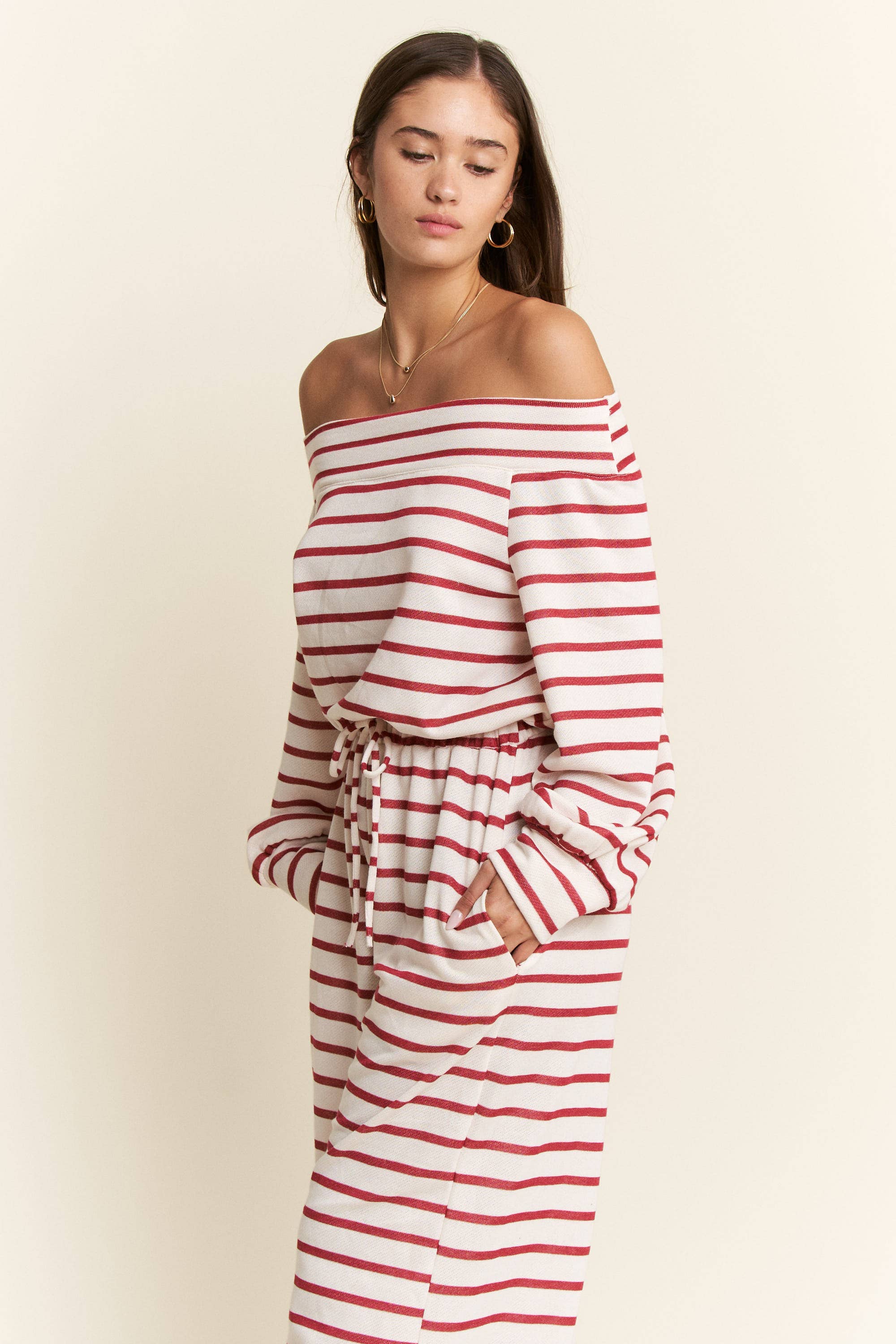 JADE BY JANE PLUS - Wholesale Jumpsuit - Women's - (PLUS SIZE) OFF-SHOULDER STRIPED TERRY JUMPSUIT42