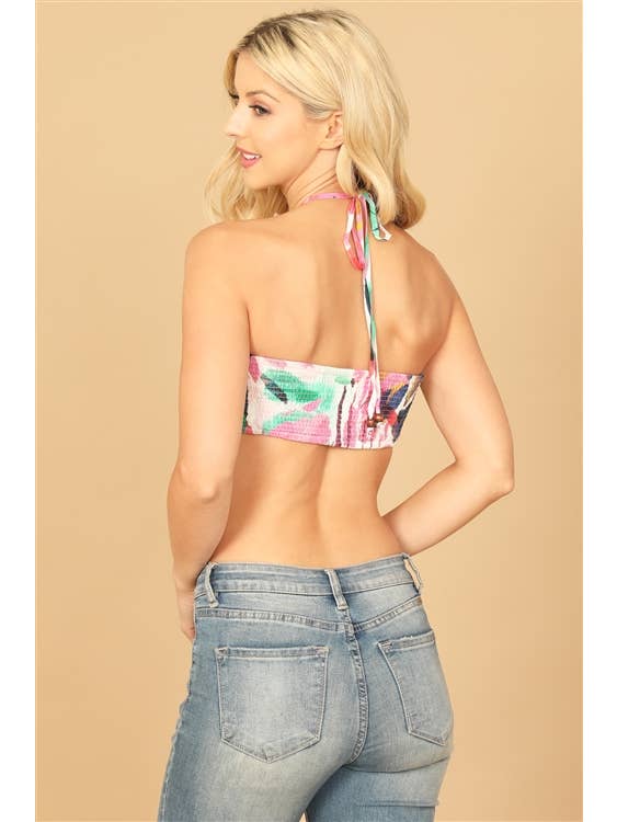 White Multi Painterly Bandeau With Thin Tie Back Top for wholesale on Faire1