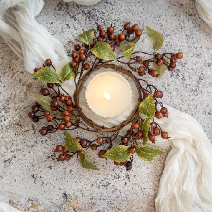 4" BROWN ROSE HIPS CANDLE RING for wholesale by Ragon House