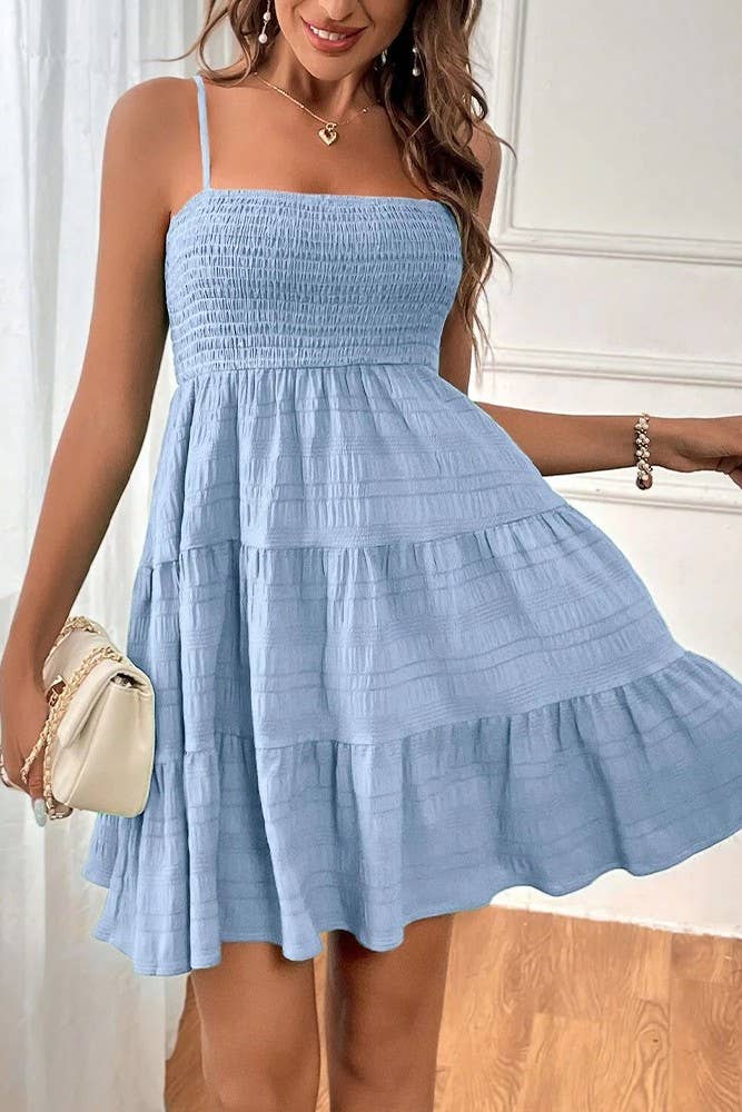 UNISHE - Vente Robe – femme - Robe cami smockée texturée unie printemps-été AXR08312