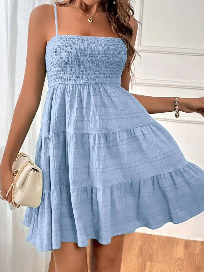 UNISHE - Vente Robe – femme - Robe cami smockée texturée unie printemps-été AXR08312