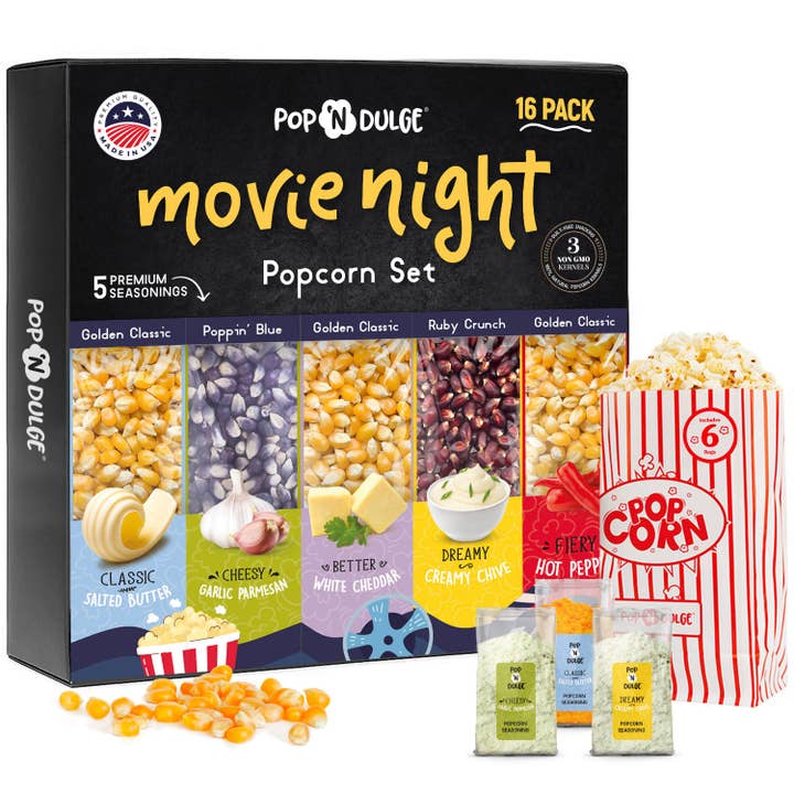 Pop 'N Dulge - Wholesale Popcorn - Movie Night Gift Basket Gourmet Popcorn Gift Set Fathers Day